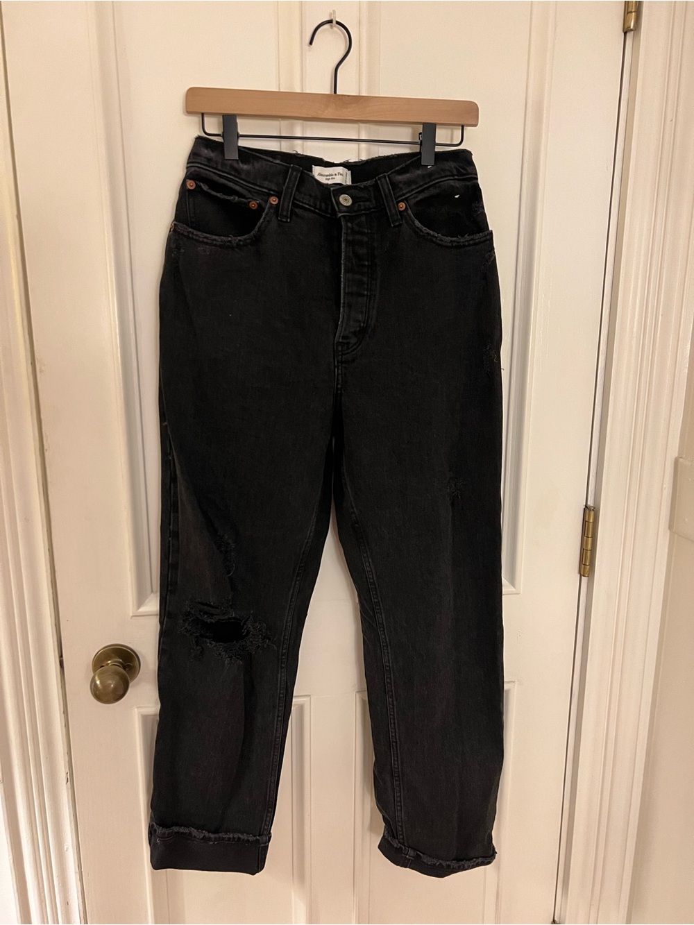 Abercrombie & Fitch Washed Black Boyfriend Jeans with Knee Distress